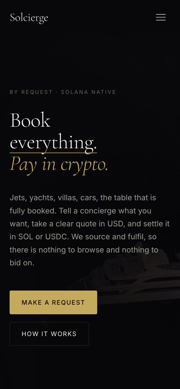 Solcierge homepage on mobile